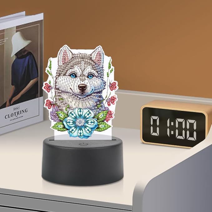 Wolf Diamond Art Painting Night Light,Diamond Art Painting Kits Desktop Touch Lamp Ornaments for Tabletop Decor Diamond Art Accessories for Adult Beginner Bedrooms Living Room