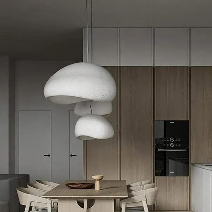 JAYMP 70cm Wabi Sabi Pendant Light for Living Room Hallway Restaurant Modern Hanging Lamp E26 Base Japanese Style Bird Nest Shape Lighting Fixture, 1 Pack (Matte White,B Shape, 70cm/27.6in)