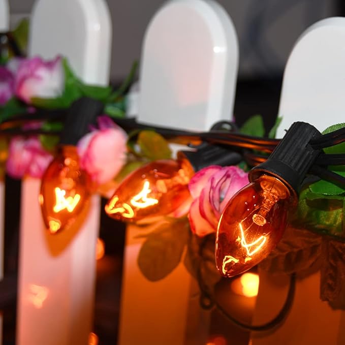 GOOTHY 25 Pack C7 Orange Halloween Light Bulbs, C7 Clear Orange Replacement Light Bulbs E12 Candelabra Base Bulbs for Halloween Christmas Outdoor String Lights Candles, Night Lights Bulbs 5W 120V