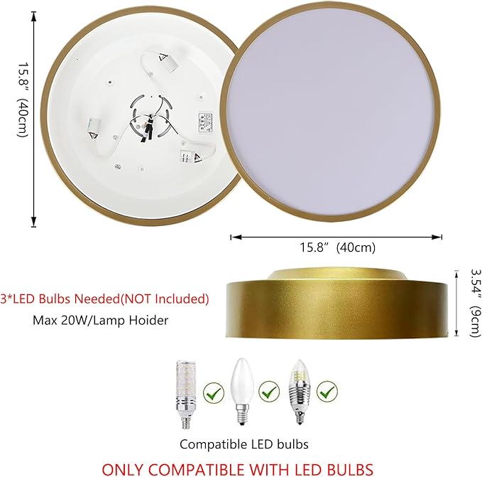 Modern Flush Mount Ceiling Light, 3-Lights Round Gold Ceiling Light Fixtures, Minimalistic Ceiling Lamp Acrylic Shade Lighting Fixture for Bedroom Living Room Laundry Room Hallway(15.8")