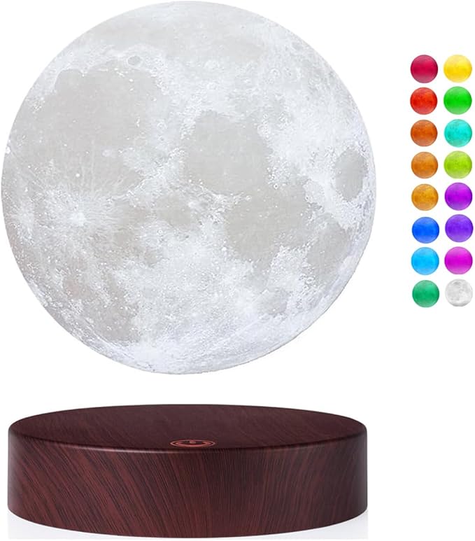 VGAzer Levitating Moon Lamp,Floating and Spinning in Air Freely with 3D Printing Moon Lamp Has 16 Colors Modes with Remote for Unique Gifts,Christmas,Room Decor,Night Light,Office Desk (16 Colors)