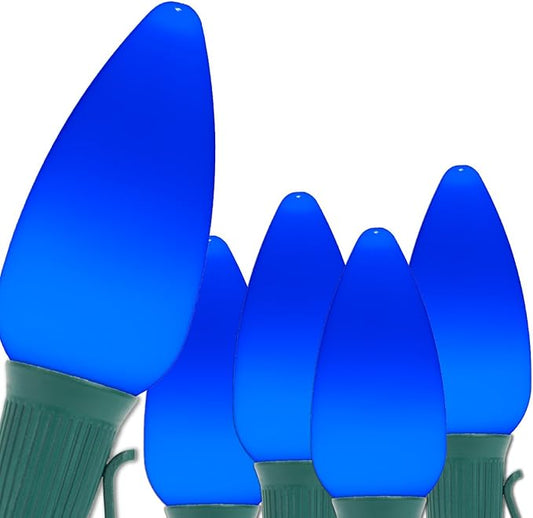 Wintergreen Lighting 100 C9 OptiCore LED Commercial Outdoor Christmas Lights – Heavy Duty Christmas String Lights; Green Wire (100 ft, Blue Smooth/Opaque)