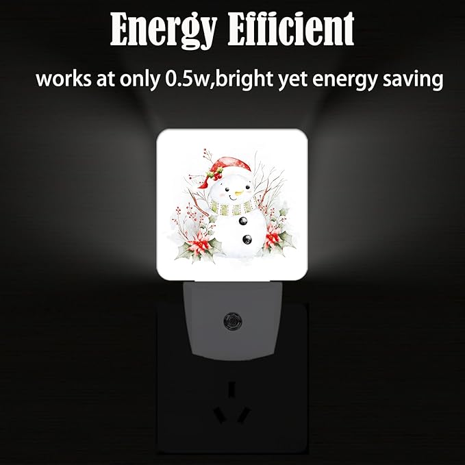 Cute Snowman Night Light,Plug Into Wall for Boys Girls Bedroom Decorative Square Night Light Lamp 0.5w Sleep Friendly