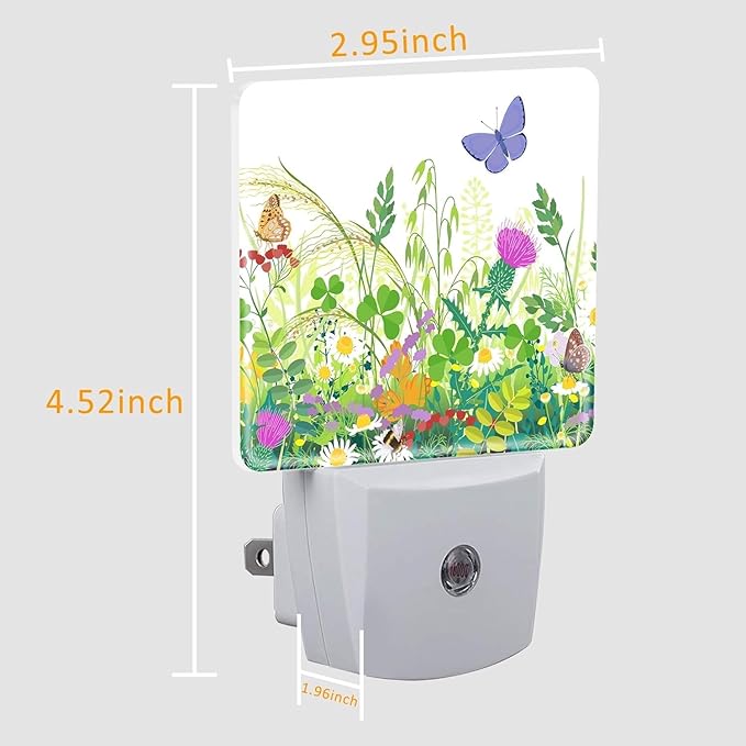 Spring Butterfly Plug-in LED Night Light,Floral Wildflowers Auto Dusk to Dawn Sensor Nightlights Plug into Wall,Flower White Energy Efficient Night light for Bedroom,Bathroom,Kitchen,Stairs,Hallway