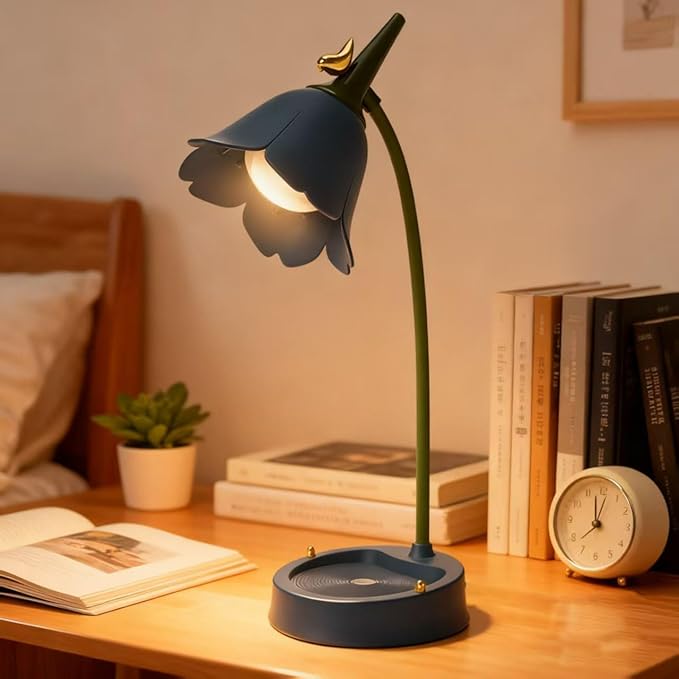 LED Desk Lamp Cordless Table Light Adjustable Gooseneck Dimmable Touch Rechargeable Battery Eye-Caring Night Light for Kids, Mini Cute Lamp for College Dorm Bedroom Reading (Blue)
