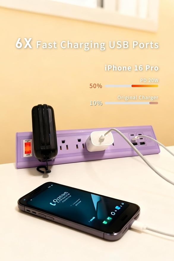 Desk Clamp Power Strip with Nightlight, 40W Fast Charging, 10FT Extension Cord, 4x20W USB-C & 2 USB Ports, 5 AC Outlets, Fits 1.69-Inch Table Edges