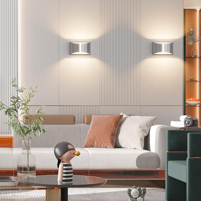 Aipsun Nickel Modern LED Wall Sconce Hardwired Indoor Wall Lights 1 Pack Up and Down Wall Mount Light for Living Room Bedroom Hallway Corridor Conservatory Warm White 3000K(with G9 Bulbs)