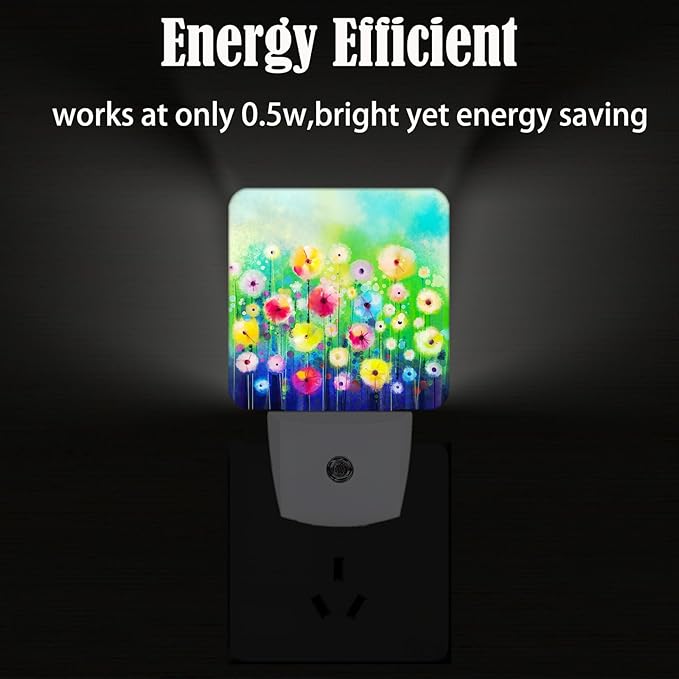 Colorful Countryside Wildflowers Night Light,Plug Into Wall Decor for Stairway,Hallway,Kitchen,Dusk to Dawn Sensor Nightlights for Boys/Girls/Women/Men Room Gifts