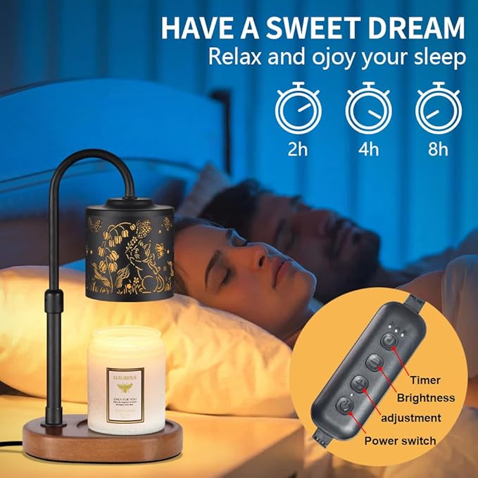 Dimmable Candle Warmer Lamp with Timer Adjustable Height for Scented Jar Candles Electric Candle Wax Melt Warmer for Home Decor Christmas Birthday Gifts for Women Mom(Cat)