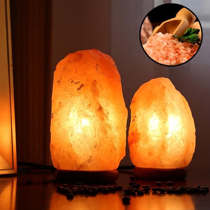 Betus [Natural Crystal Himalaya Salt Lamp Hand Carved on Wood Base with Dimmable Cord and Light Bulb - 8 to 9 Inches Height, 8 to 11 Pounds