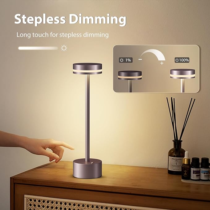 Modern Cordless Table Lamp Rechargeable, Aluminum Touch Lamp & 4000mAh Battery Operated, 3000K LED Table Lamps for Home Decor, Dining, Reading, Desk, Bedroom, Gift