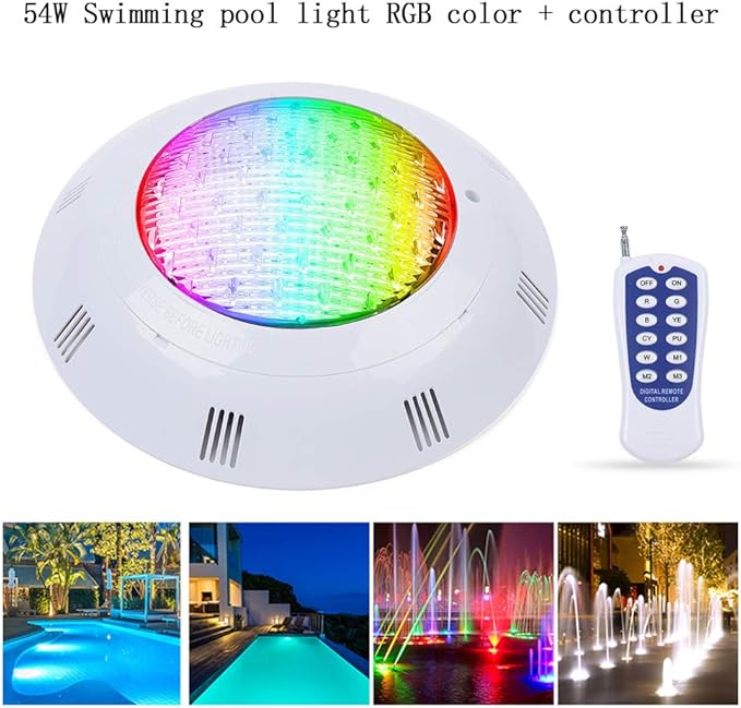 Eapmic 12V 54W Pool Light Underwater Color-Change LED Lights RGB IP68 with Remote (54W)