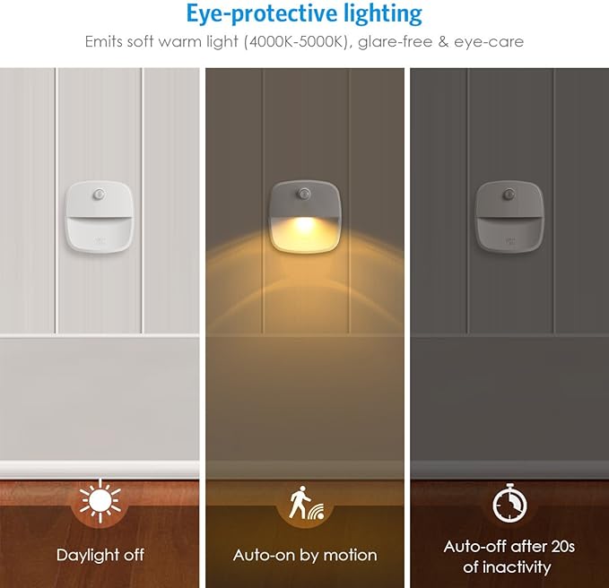 AMIR Upgraded Motion Sensor Light Indoor, Stair Lights Battery Operated, Cordless Stick-On LED Night Light for Closet, Hallway, Bathroom, Kitchen, Cabinet, Energy Efficient (Warm White - Pack of 3)