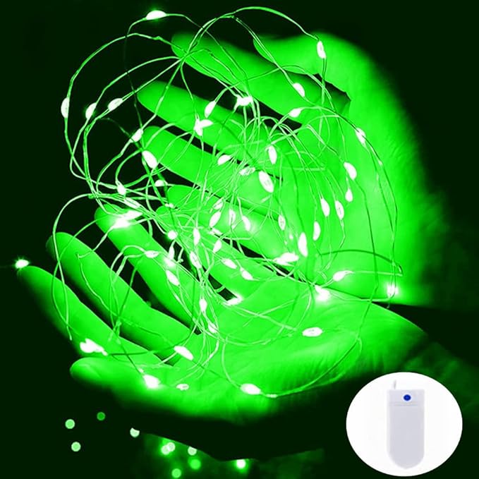 St. Patrick's Day Decor Green Fairy Lights Battery Operated 3 Speed Modes 7Ft 20 LED Mini Christmas Fairy Lights Battery Operated Fairy String Lights Waterproof Twinkle Firefly for Bedroom Tree