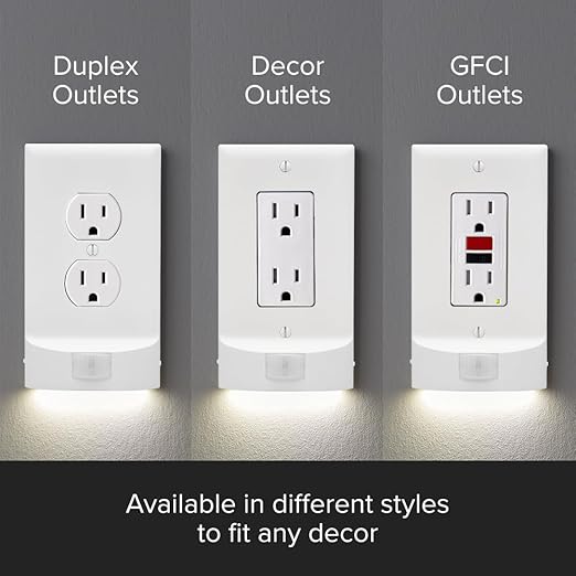 SnapPower Single MotionLight [for Décor Outlets] - Motion Detecting LED Night Lights Built-in to Wall Plate - Bright/Dim/Off Options - Auto On/Off Sensor - (Décor, Black)