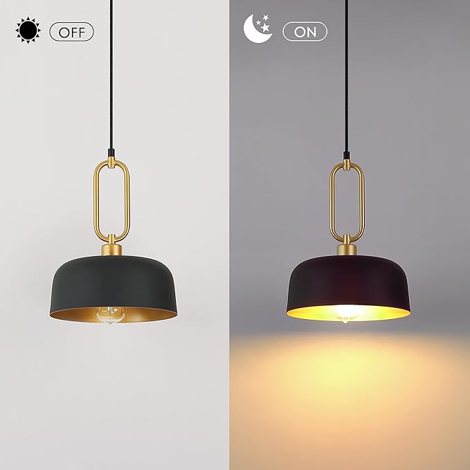 Industrial Pendant Lighting Fixture, Black and Gold Farmhouse Pendant Light, Adjustable Kitchen Lights Ceiling Hanging for Kitchen Island Hallway Dining Room 3 Pack