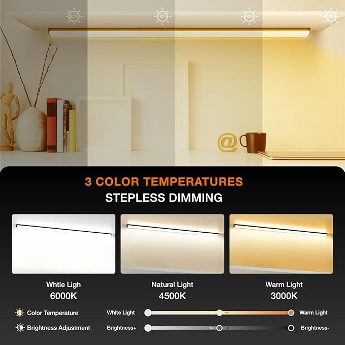 Under Cabinet Lights Remote Control,2 Pack Magnetic Dimmable Closet Lights,USB Rechargeable Wireless LED Shop Light,Ceiling and Under Counter Lights for Kitchen, Black, 60CM