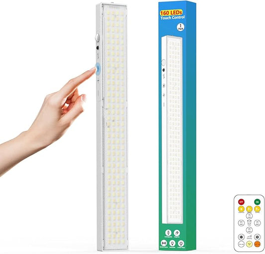 160LEDs Touch-Control Under Cabinet Lighting w/4000mAh Battery, Cordless Motion Sensor Under Counter Lights for Kitchen, Magnetic Rechargeable Closet Lights - 1Pack/White, 2025 Fall