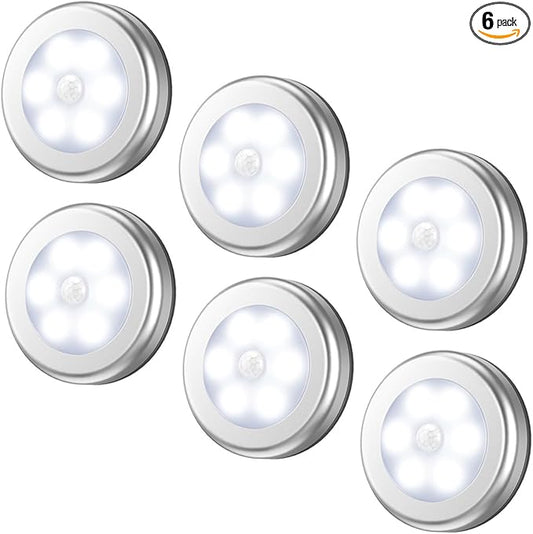 AMIR Upgraded 3.15” Motion Sensor Light, Cordless Battery-Powered LED Night Light, Stick-Anywhere Closet Lights Stair Lights, Safe Lights for Hallway, Bathroom, Bedroom, Kitchen (White - Pack of 6)