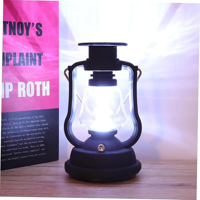 Mikikit Solar Energy Retro Horse Lamp Color Hand Solar Outdoor Lantern Camping Portable Survival Crank Tent Camp Lamp LED Vintage Kerosene Lamp Rechargeable Camp Light Black