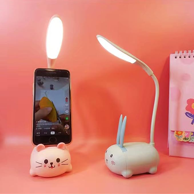 LED Desk Lamp，Mini Cat Night Light, Portable LED Table Light, Cute Foldable USB Rechargeable Reading Light Bedroom Children's Bedside Study (Pink)