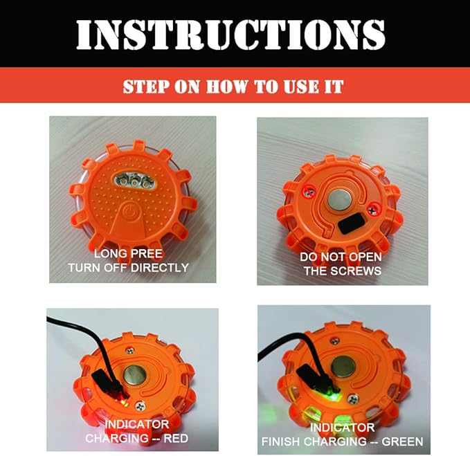 USB Rechargeable LED Road Flares Emergency Lights-Roadside Warning Car Safety Beacon Flashing Disc Flare Kit with Magnetic Base for Vehicles & Boat | 6 Beacon Disc Pack