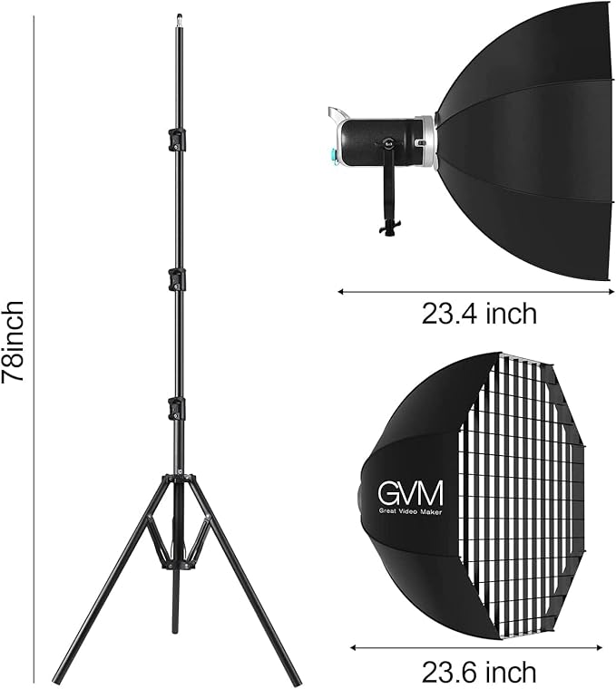 GVM 200W LED Video Light with Softbox, SD200D Photography Studio Lighting Kit with Bluetooth/DMX Control, 93000lux@0.5m 3200K-5600K Bi-Color Continuous Output Lighting for YouTube, Video, Filming
