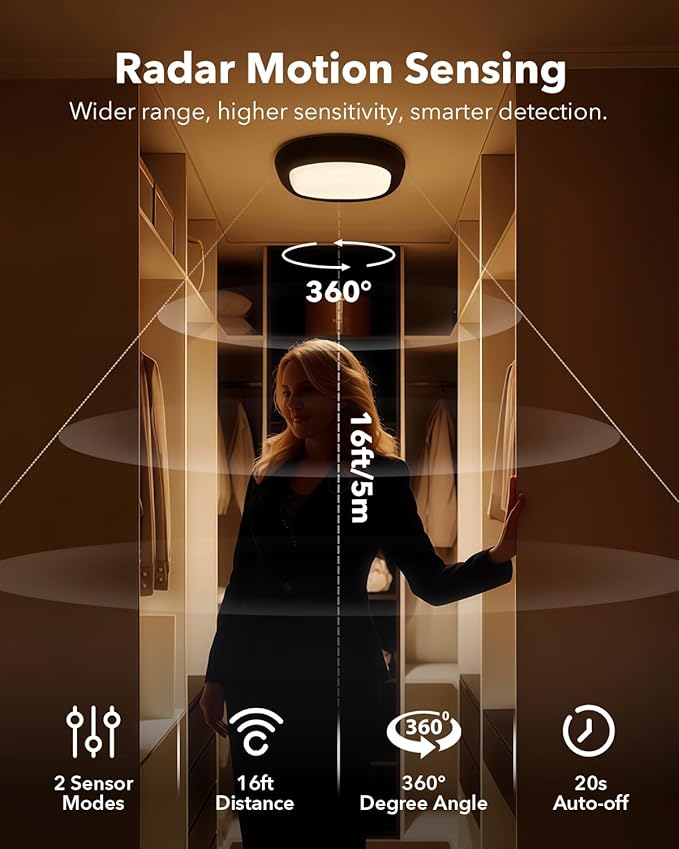 2 Pcs Motion Sensor Rechargeable Ceiling Light with Remote, 12000mAh 550LM Wireless IP54 Waterproof Shower Light, Battery Operated RGB Closet Lights Sensored LED Overhead Lighting No Wiring for Garage