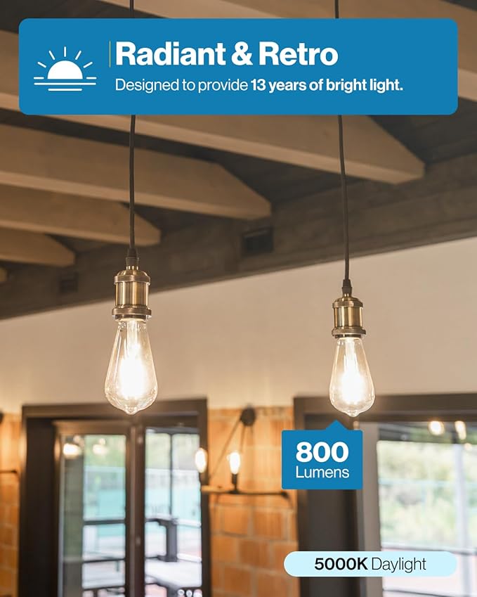 Sunco 30 Pack Edison Bulbs LED ST64, Clear Vintage Filament Waterproof Bulb, 800 LM, 8W (60W Equivalent), ST19, 5000K Daylight, E26 Medium Base, Decorative Dimmable UL