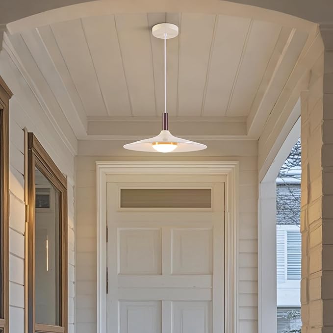 Farmhouse White Pendant Light, LED Base Dome Dimmable Pendant Light Indoor, Modern Height Adjustable Dining Hanging Lamp for Hotel Bar Kitchen Island Hallway Entryway