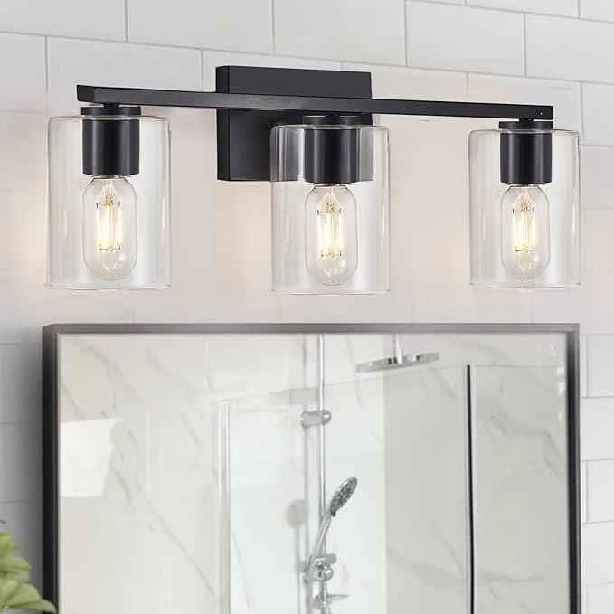 3 Light Black Vanity Lights,Modern Bathroom Vanity Light Fixtures Over Mirror,Industrial Bathroom Lighting for Bedroom,Kitchen