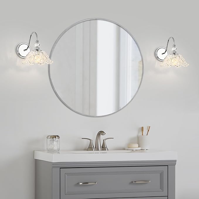 1 Piece Chrome Wall Sconce with Floral Clear Glass Shade, Modern Wall Mount Lighting for Bathroom,Modern Bathroom Vanity Light Fixture