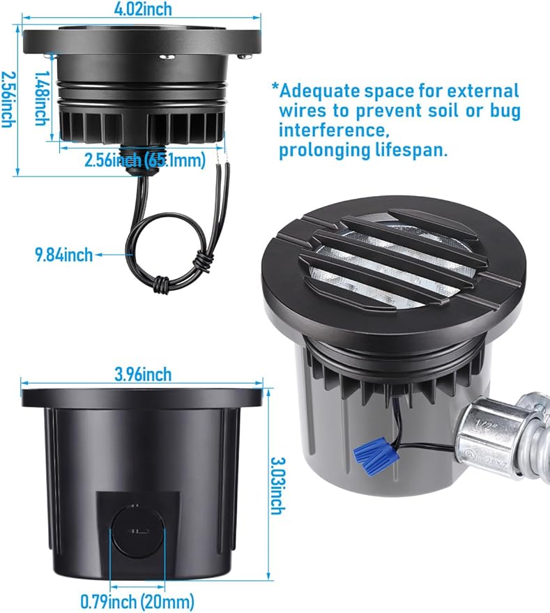 LEONLITE Dia. 4 Inch Well Lights Landscape LED In Ground, Grated Top, 3000K Warm White, 12-24V AC/DC CRI90 Low Voltage Garden Landscaping, Black Aluminum Housing, Pack of 6