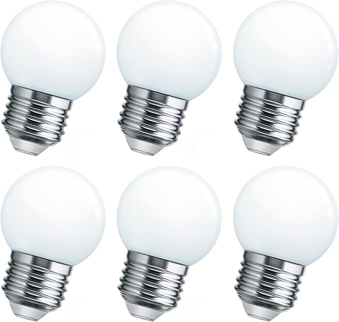 Flaspar LED Night Light Bulb, Globe Small LED Light Bulbs 15W Equivalent, E26 Medium Screw Base Bathroom Vanity Porch Outdoor String Light Bulbs 6 Pack, Cool White, 6Pack