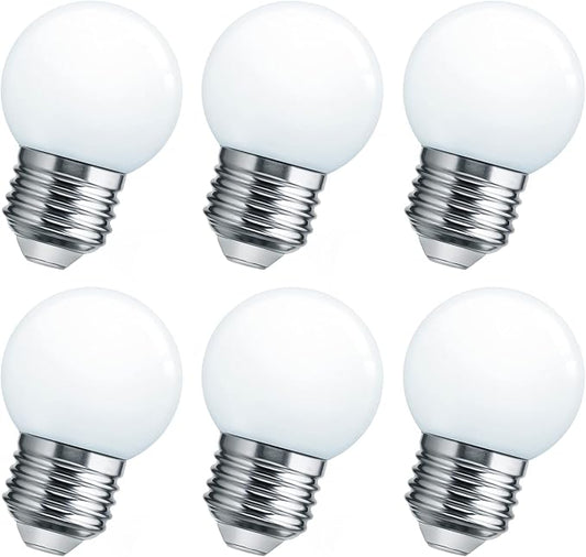 Flaspar LED Night Light Bulb, Globe Small LED Light Bulbs 15W Equivalent, E26 Medium Screw Base Bathroom Vanity Porch Outdoor String Light Bulbs 6 Pack, Cool White, 6Pack