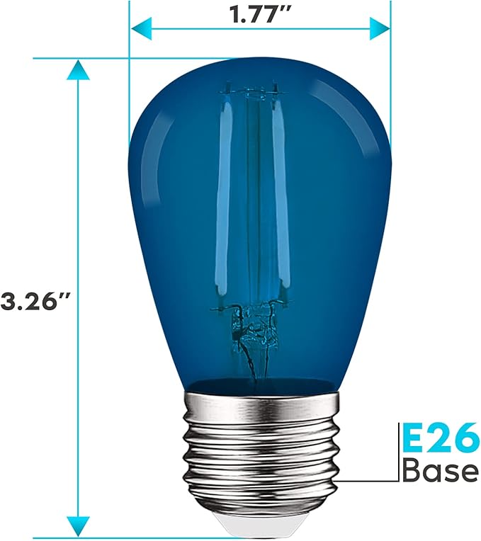 LUXRITE S14 Edison LED Blue Light Bulb, 0.5W, Colored LED Bulbs for Outdoor String Lights, UL Listed, E26 Base, Indoor Outdoor, Decoration, Party, Holiday, String Light Replacement Bulbs (6 Pack)