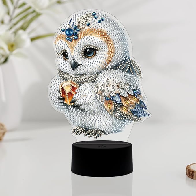Cute Owl Diamond Art Painting Night Light,Diamond Art Painting Kits Desktop Touch Lamp Ornaments for Tabletop Decor Diamond Art Accessories for Adult Beginner Bedrooms Living Room