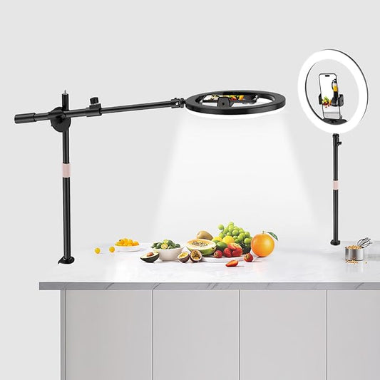 UBeesize 12" Ring Light with Overhead Phone Mount, LED Ring Light with Phone Holder and Stand, Desk Light Ring for iPhone,Cameras, Selfie Light for Live Streaming,Video Recording, Content Creation