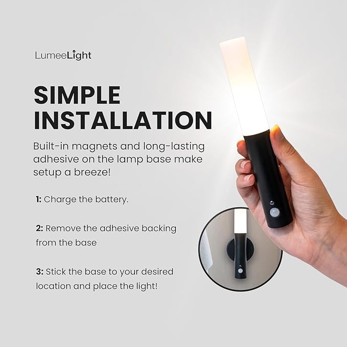 Motion Sensor Night Light, Magnet Body Hallway Rechargeable LED Wireless Wall Sconce, Portable Decor Battery Powered Indoor Torch Lighting for Bedroom (Black)