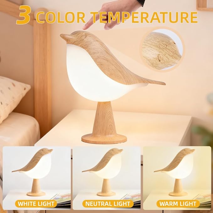 Bird Cordless Table Lamp, Small Cordless Bedside Lamp with 3 Color Temperature, Touch Sensor & Rechargeable Battery - Night Light for Kids, Bedroom, Bedside, Office, and Outdoor Use