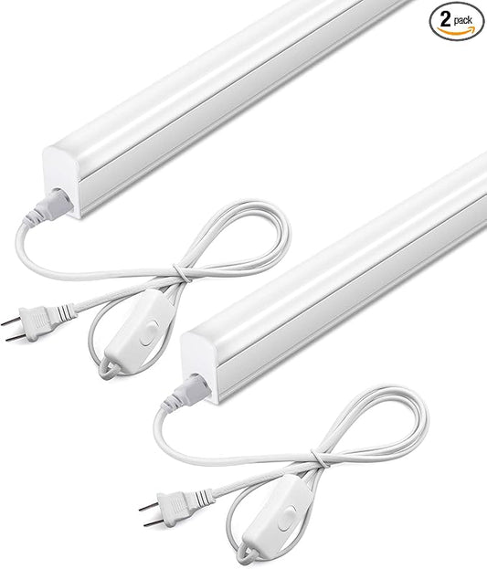 LED Under Cabinet Lighting, 1FT, 5W, 6000K, 500lm, Under Counter Lights for Kitchen, Shop, Corded Electric withON/Off Switch (Pack of 2)