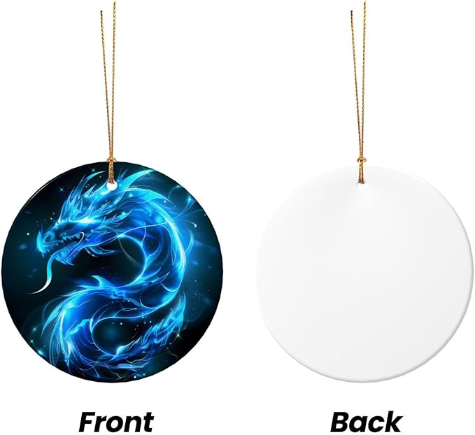 Glowing Ice Dragon Christmas Ornaments, Christmas Decorations Xmas Tree Hanging Ornaments, Round Ceramic Festive Keepsake Gift for Xmas Decorations Holiday Home Decor