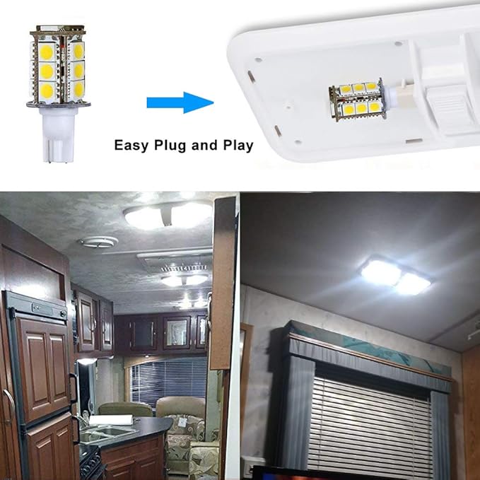 T5 T10 Wedge Base LED Light Bulbs High Brightness 12VAC/DC 3W Cool White Color 6000K for Outdoor Landscape Lighting Deck Stair Step Path Lights and RV Travel Tailer Lights Pack of 6
