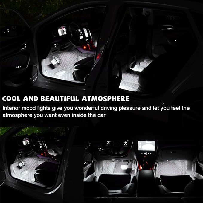 Car LED Strip Light, 24 LED RGB Auto Under Dash Interior Atmosphere Lights, USB Vehicle Decorative Lamp Ambient Night Light Strip, Lighting Kit Car Accessories (White)