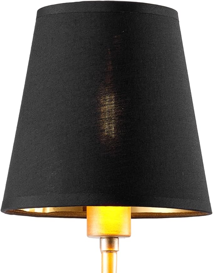5 Pack Black Chandelier Shades with Gold Lining Hardback, 4" Top x 6" Bottom x 6" High Lampshade, 4x6x6 Inches Perfect Fit for 5-Light Pendant Light Wall Sconce, Clip On Bulb E12 Socket(Large Size)