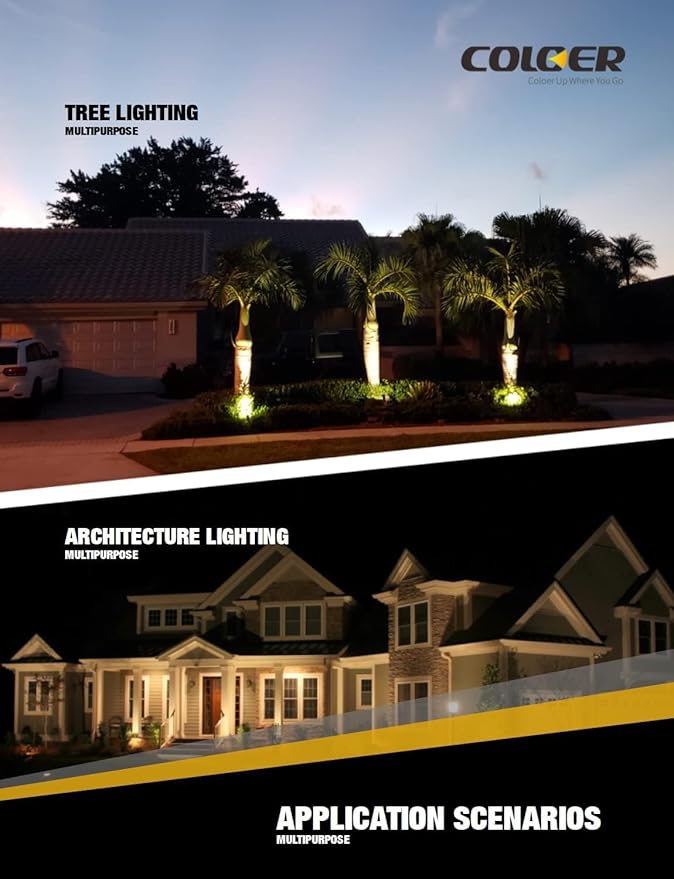 COLOER Brass Low Voltage Landscape Spotlight(Black) 6-Pack with 5W Aluminum Housing MR16 LED Bulb 2700K 450LM CRI85+,12V AC/DC Outdoor Uplighting, Directional Garden Patio Spot Up Light(101B-Black)