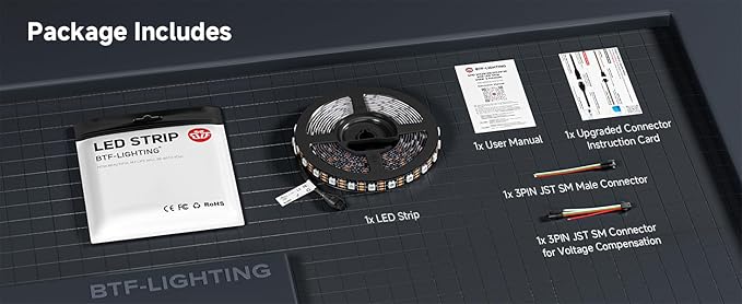 BTF-LIGHTING WS2812B ECO RGB LED Strip,UL Listed,Individually Addressable,16.4FT 30LED/m 150Pixel DC5V 5050SMD,Alloy Wire Flexible 3M Tape for DIY Chasing Color Project IP65(No Adapter or Controller)