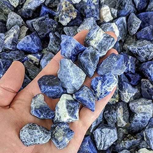 Zenkeeper 1Lb Large Rough Sodalite Crystal Stone Raw Blue-Veins Gemstones Fountain Rocks for Reiki, Decoration, Polishing, Wire Wrapping, Wicca & Healing Crystal Stone