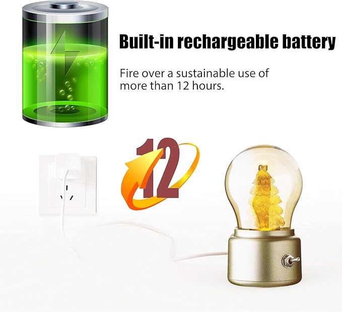 Cute Bulb USB Night Light, British Vintage Creative Ambiance Lamp,Rechargeable Small Lamp, Led Night Light Bulb Lamp Kids Bedside Lamp for Kids, Girls, Boys Gifts