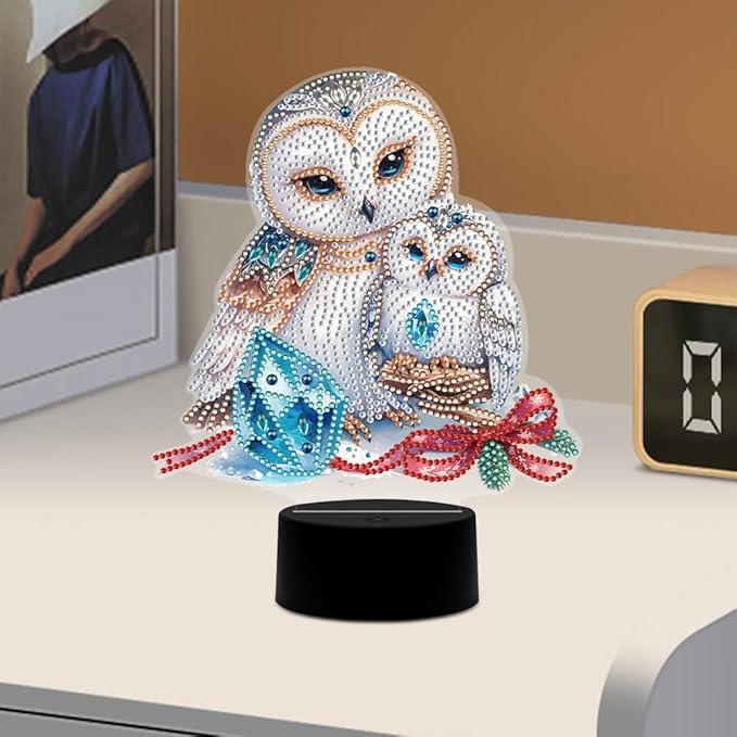 Adorable Owl Diamond Art Painting Night Light,Diamond Art Painting Kits Desktop Touch Lamp Ornaments for Tabletop Decor Diamond Art Accessories for Adult Beginner Bedrooms Living Room